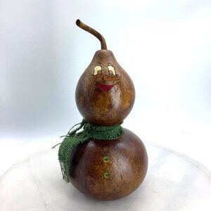 DeMaria 2008 Hand Painted Carved Gourd Snowman Snowwoman Seasonal Decor 10"x4"